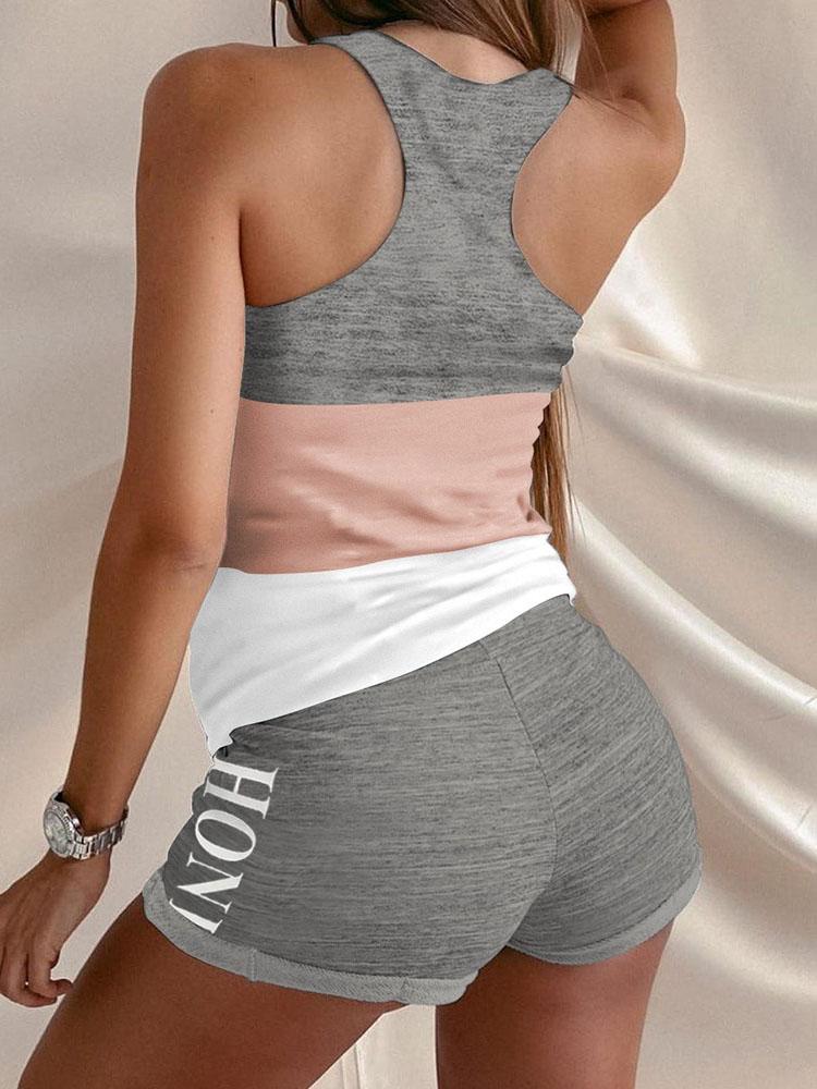 Love Contrast Sleeveless Two-piece Suit - LuckyFash™