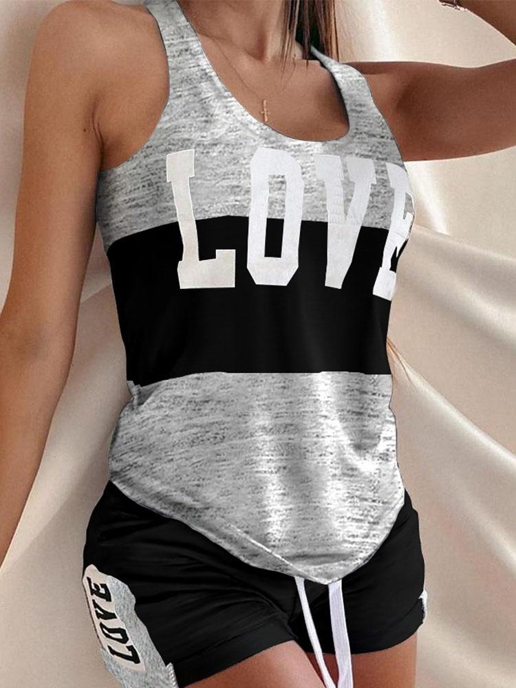 Love Contrast Sleeveless Two-piece Suit - LuckyFash™
