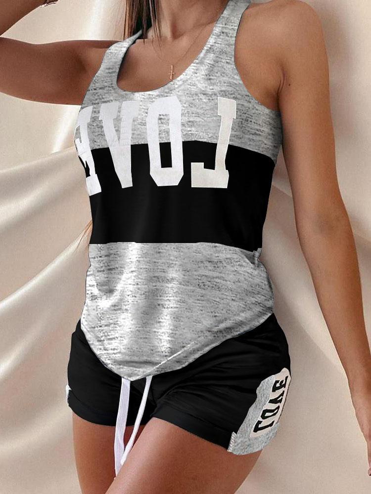 Love Contrast Sleeveless Two-piece Suit - LuckyFash™