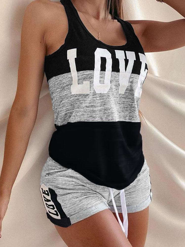 Love Contrast Sleeveless Two-piece Suit - LuckyFash™