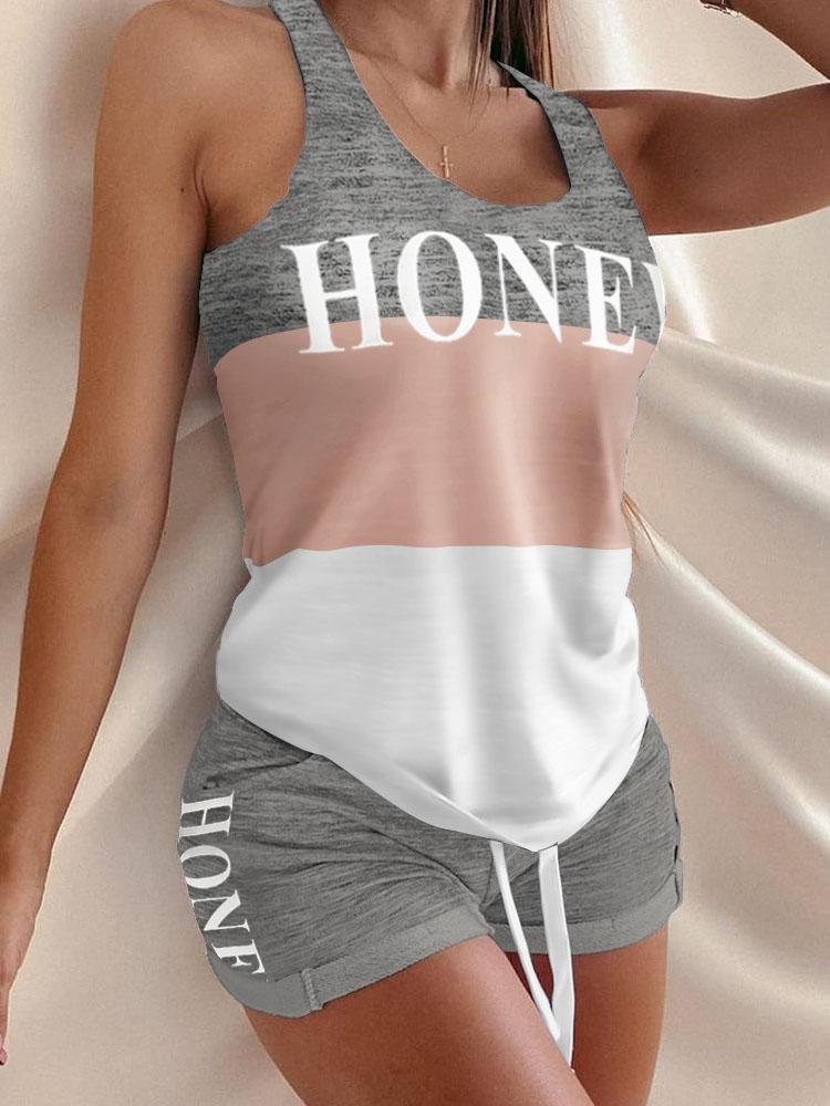 Love Contrast Sleeveless Two-piece Suit - LuckyFash™