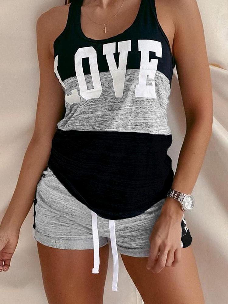 Love Contrast Sleeveless Two-piece Suit - LuckyFash™