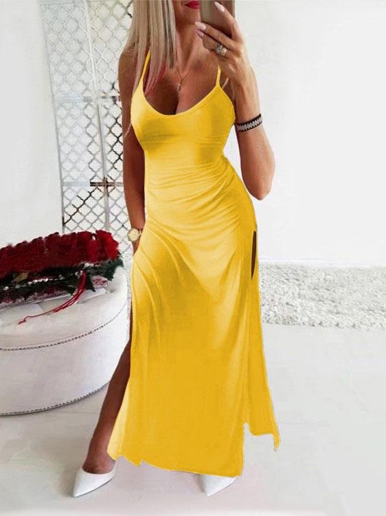Low-cut Solid Slim Sling Dress - LuckyFash™