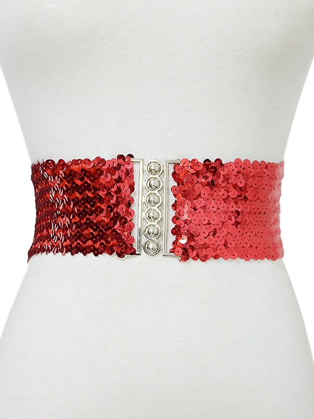 Wide Belt Corset Belt Metal Chain Canvas Metal Bucke Geometric Formal Party Daily Black Silver Gold Red for Women - LuckyFash™