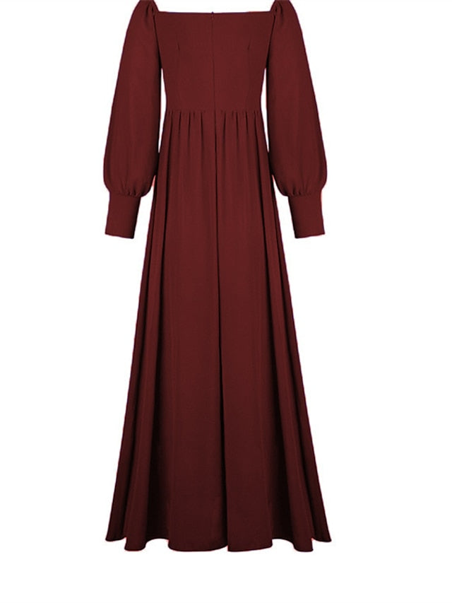 Women‘s Prom Party Dress Swing Dress Long Dress Maxi Dress Green Black Purple Long Sleeve Pure Color Cold Shoulder Fall Autumn Off Shoulder Winter Dress Evening Party Loose Fit 2023 S M L XL - LuckyFash™