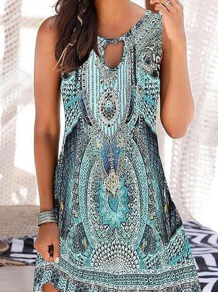 National Hollow Print Sleeveless Dress - LuckyFash™
