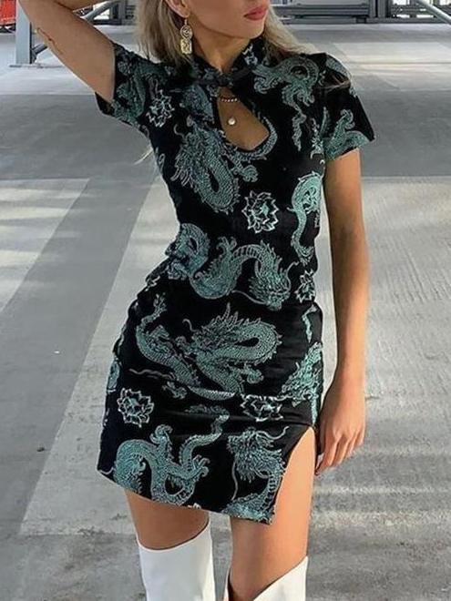 National Retro Split Cheongsam Dress - LuckyFash™