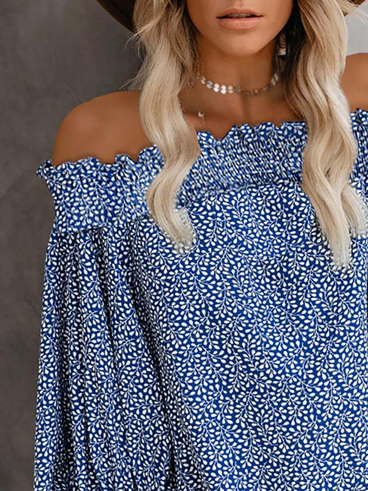 Off Shoulder Floral Print Lantern Sleeve Top - LuckyFash™