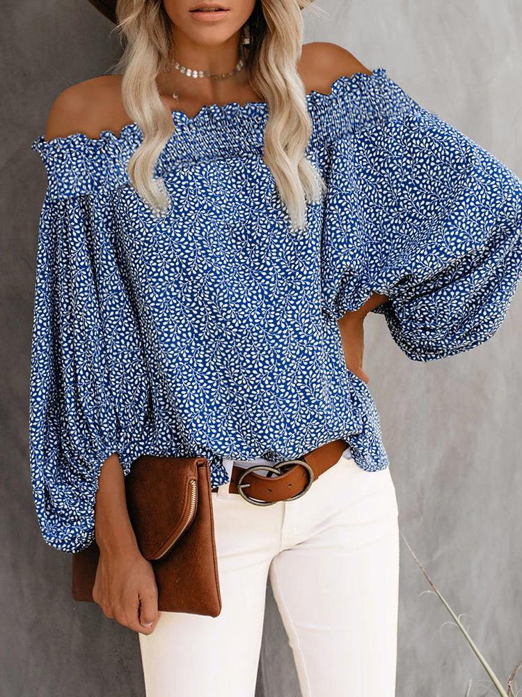 Off Shoulder Floral Print Lantern Sleeve Top - LuckyFash™