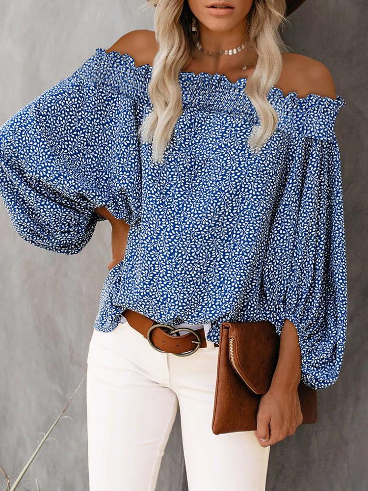 Off Shoulder Floral Print Lantern Sleeve Top - LuckyFash™