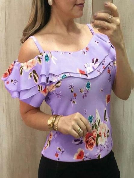 Off Shoulder Strap Print T-shirt - LuckyFash™