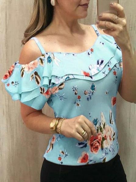 Off Shoulder Strap Print T-shirt - LuckyFash™