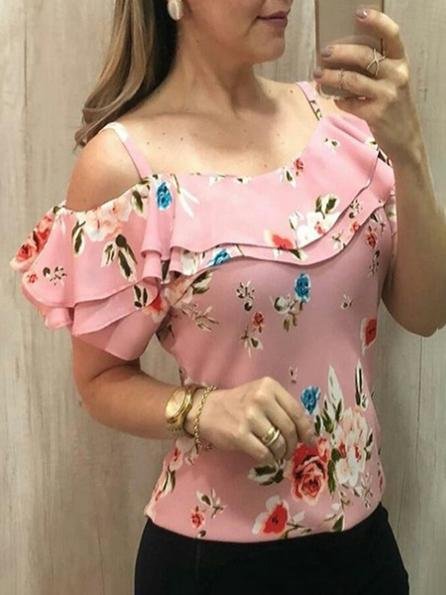 Off Shoulder Strap Print T-shirt - LuckyFash™