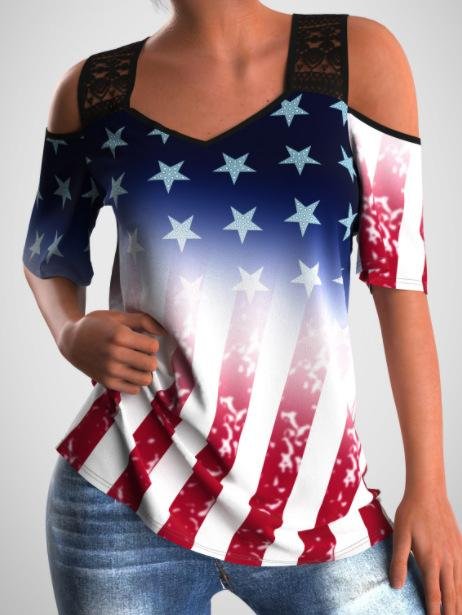 Off The Shoulder Print Gradient T-shirt - LuckyFash™