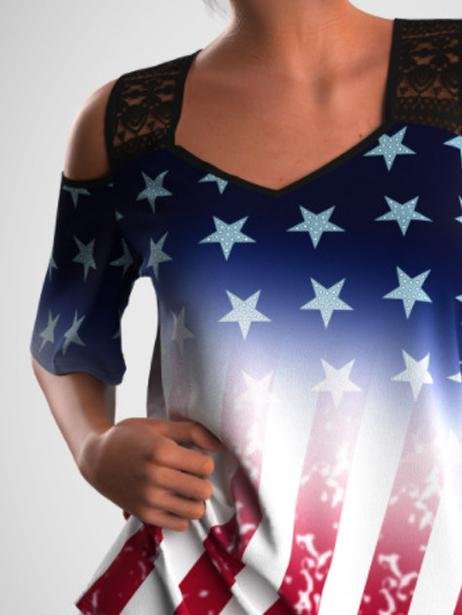 Off The Shoulder Print Gradient T-shirt - LuckyFash™
