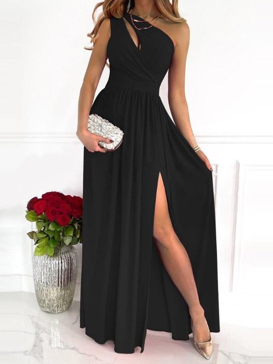 One-Shoulder Hollow High Slit Maxi Dress - LuckyFash™