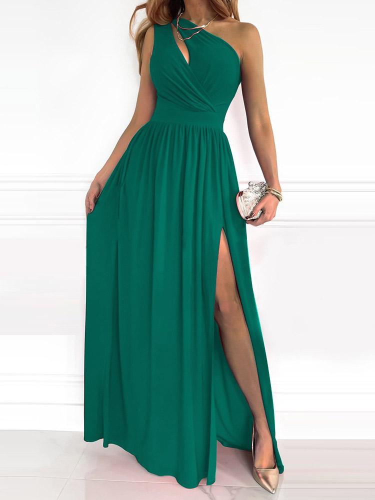 One-Shoulder Hollow High Slit Maxi Dress - LuckyFash™