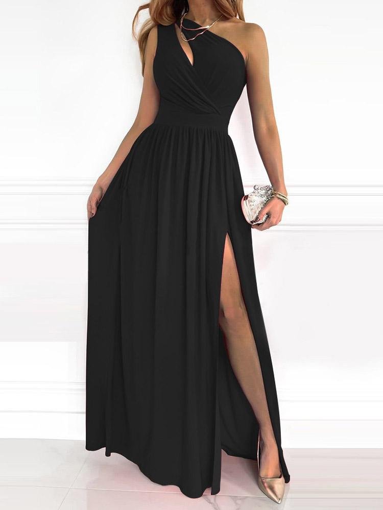One-Shoulder Hollow High Slit Maxi Dress - LuckyFash™