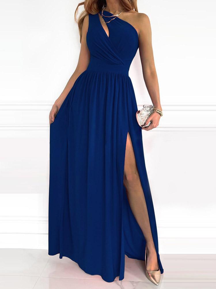 One-Shoulder Hollow High Slit Maxi Dress - LuckyFash™