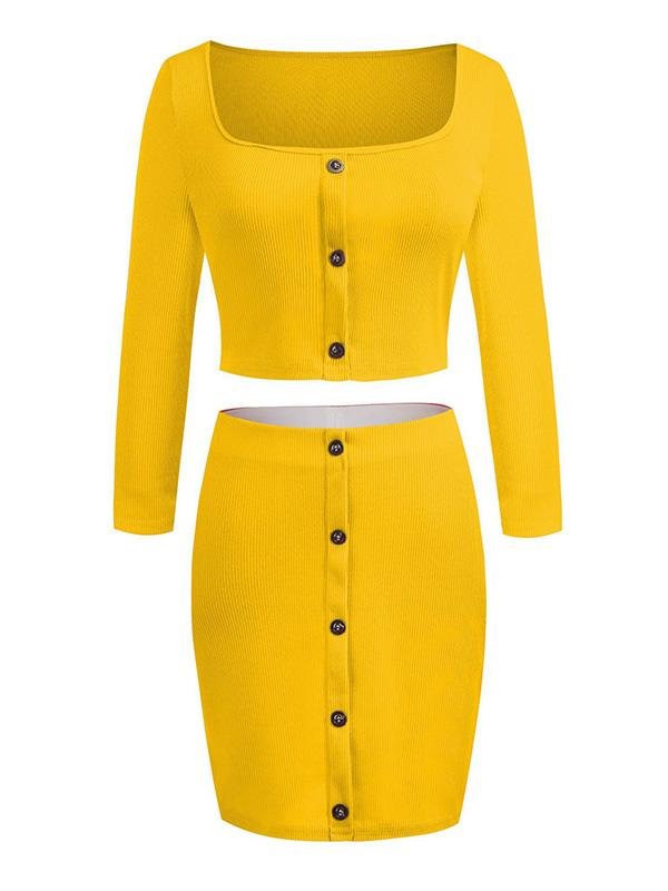 One-shoulder Long-sleeved Crop Top & Skirt Suit - LuckyFash™
