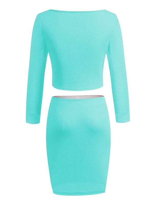 One-shoulder Long-sleeved Crop Top & Skirt Suit - LuckyFash™