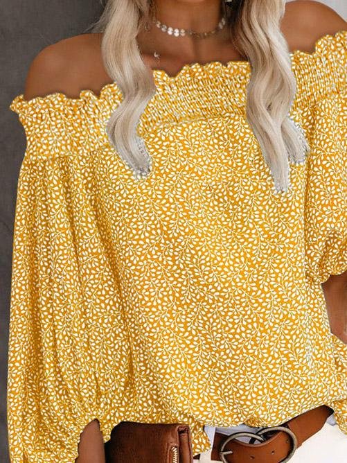 One-Shoulder Print Lantern Sleeve Blouses - LuckyFash™