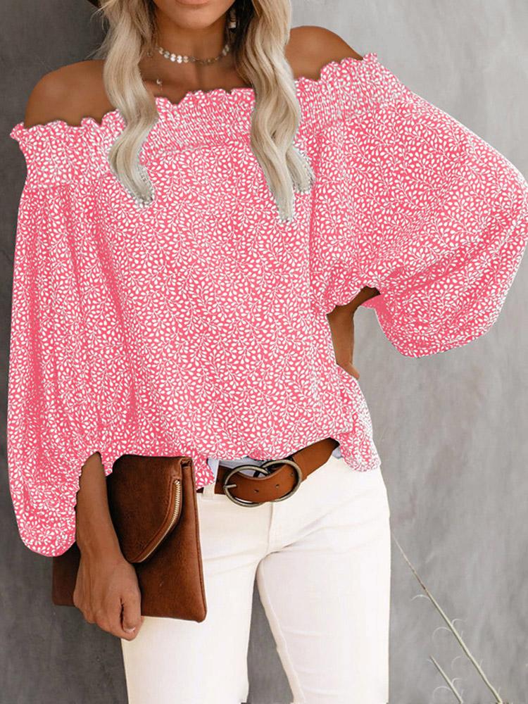 One-Shoulder Print Lantern Sleeve Blouses - LuckyFash™