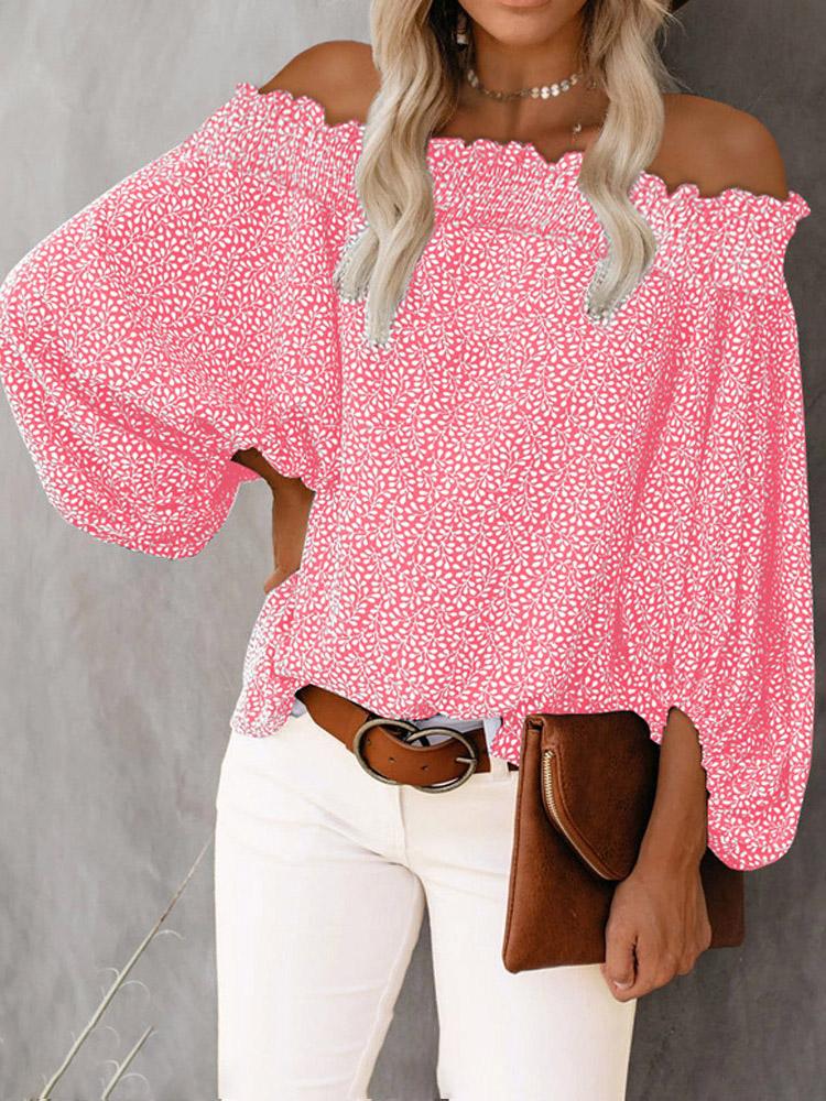 One-Shoulder Print Lantern Sleeve Blouses - LuckyFash™