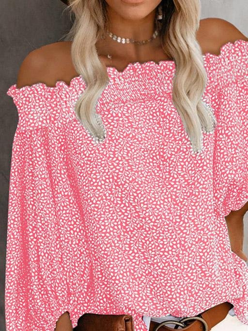One-Shoulder Print Lantern Sleeve Blouses - LuckyFash™