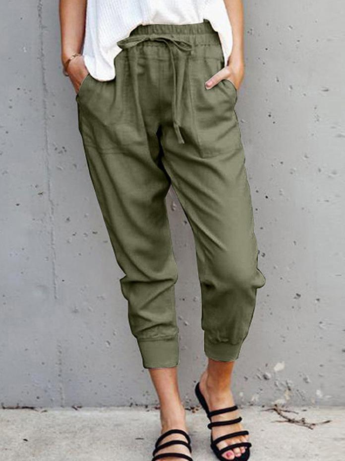 Plain Solid Lace-up Casual Pants - LuckyFash™