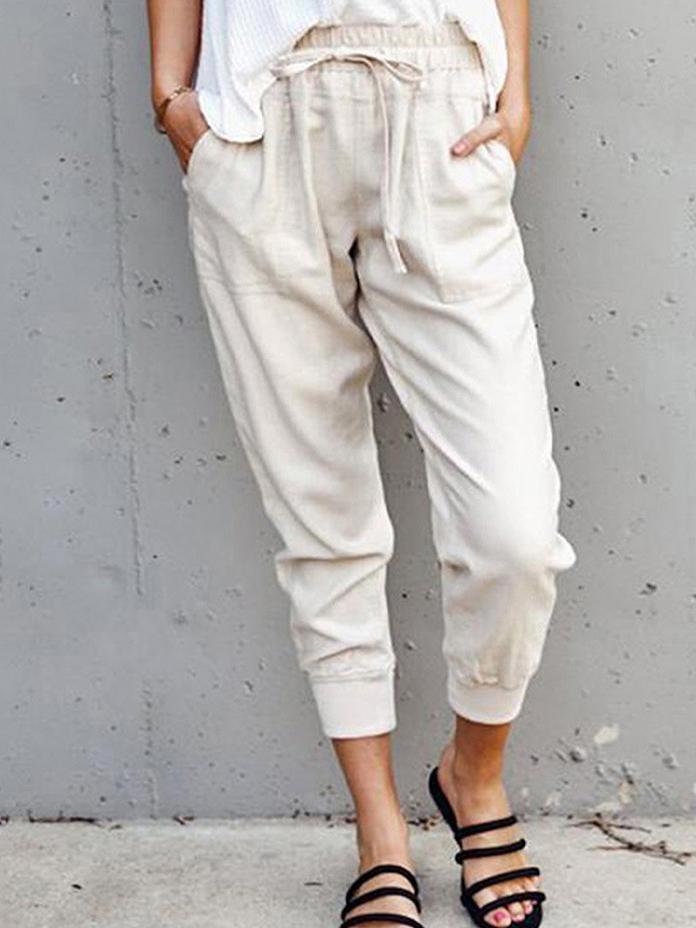 Plain Solid Lace-up Casual Pants - LuckyFash™