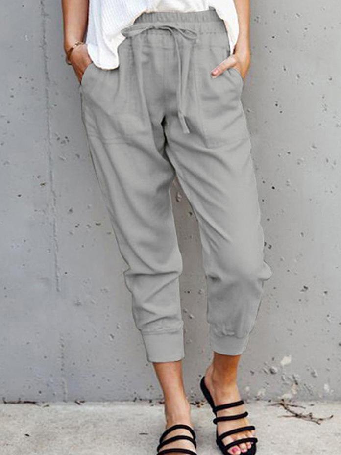 Plain Solid Lace-up Casual Pants - LuckyFash™