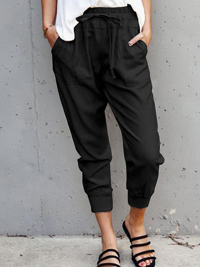 Plain Solid Lace-up Casual Pants - LuckyFash™