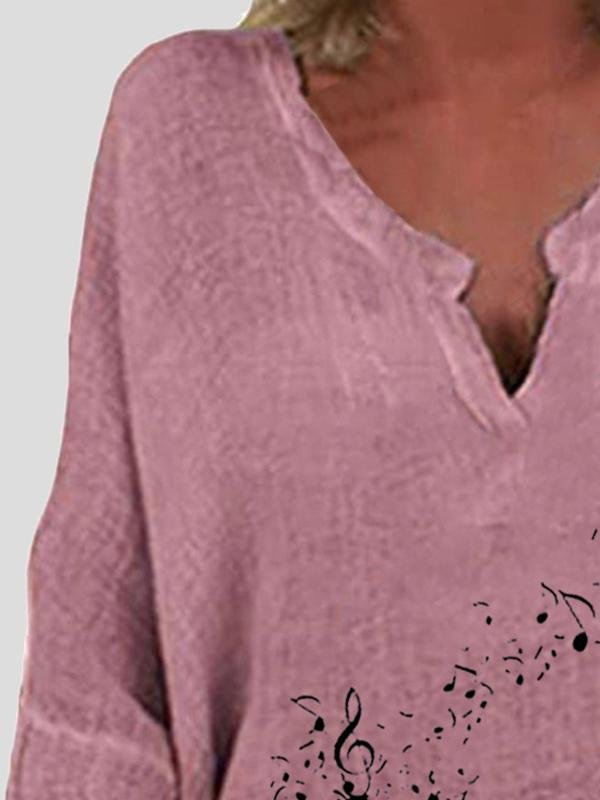 Print V-neck Print Long Sleeve Irregular Blouses - LuckyFash™