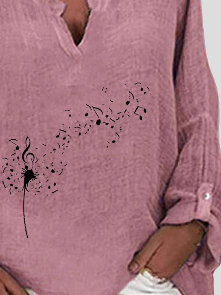 Print V-neck Print Long Sleeve Irregular Blouses - LuckyFash™