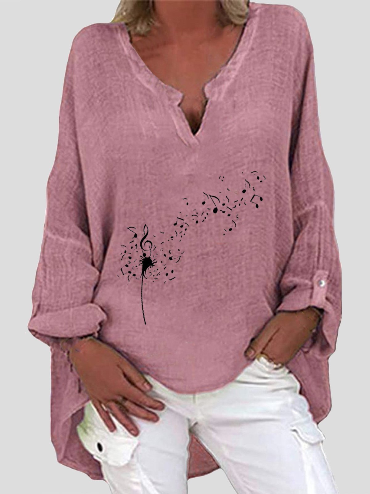 Print V-neck Print Long Sleeve Irregular Blouses - LuckyFash™