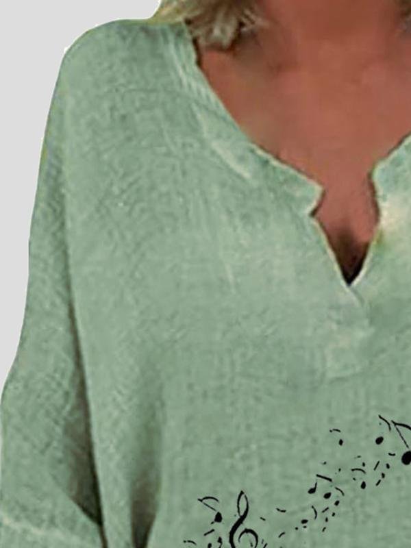Print V-neck Print Long Sleeve Irregular Blouses - LuckyFash™