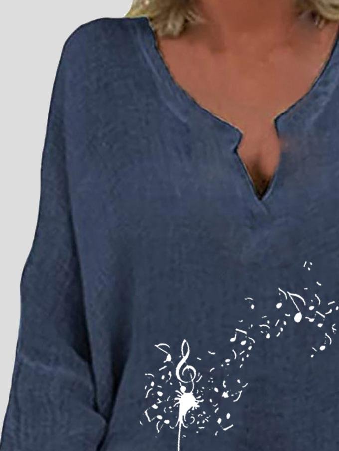 Print V-neck Print Long Sleeve Irregular Blouses - LuckyFash™