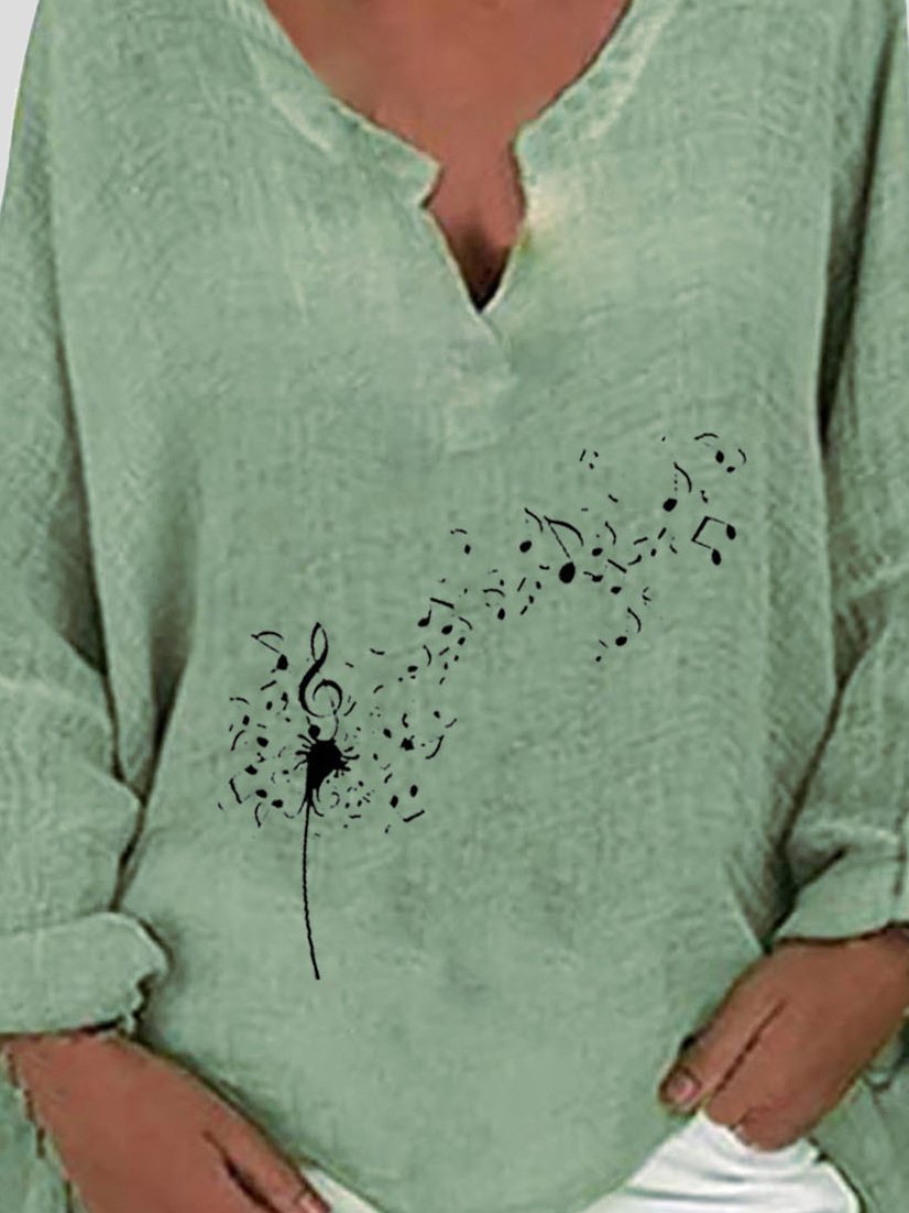 Print V-neck Print Long Sleeve Irregular Blouses - LuckyFash™