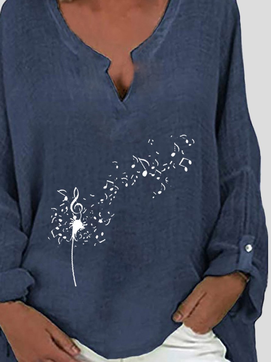 Print V-neck Print Long Sleeve Irregular Blouses - LuckyFash™