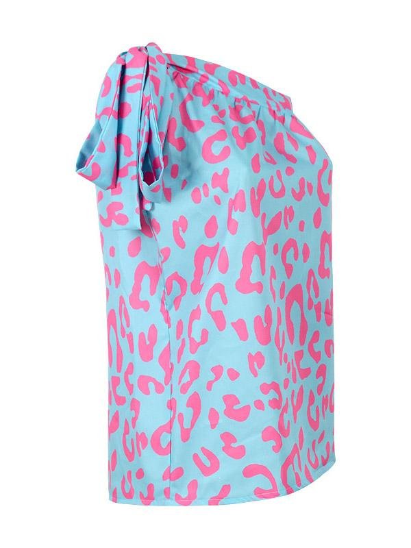 Printed Diagonal Collar Off The Shoulder Casual T-Shirts - LuckyFash™