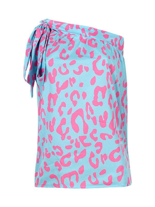 Printed Diagonal Collar Off The Shoulder Casual T-Shirts - LuckyFash™