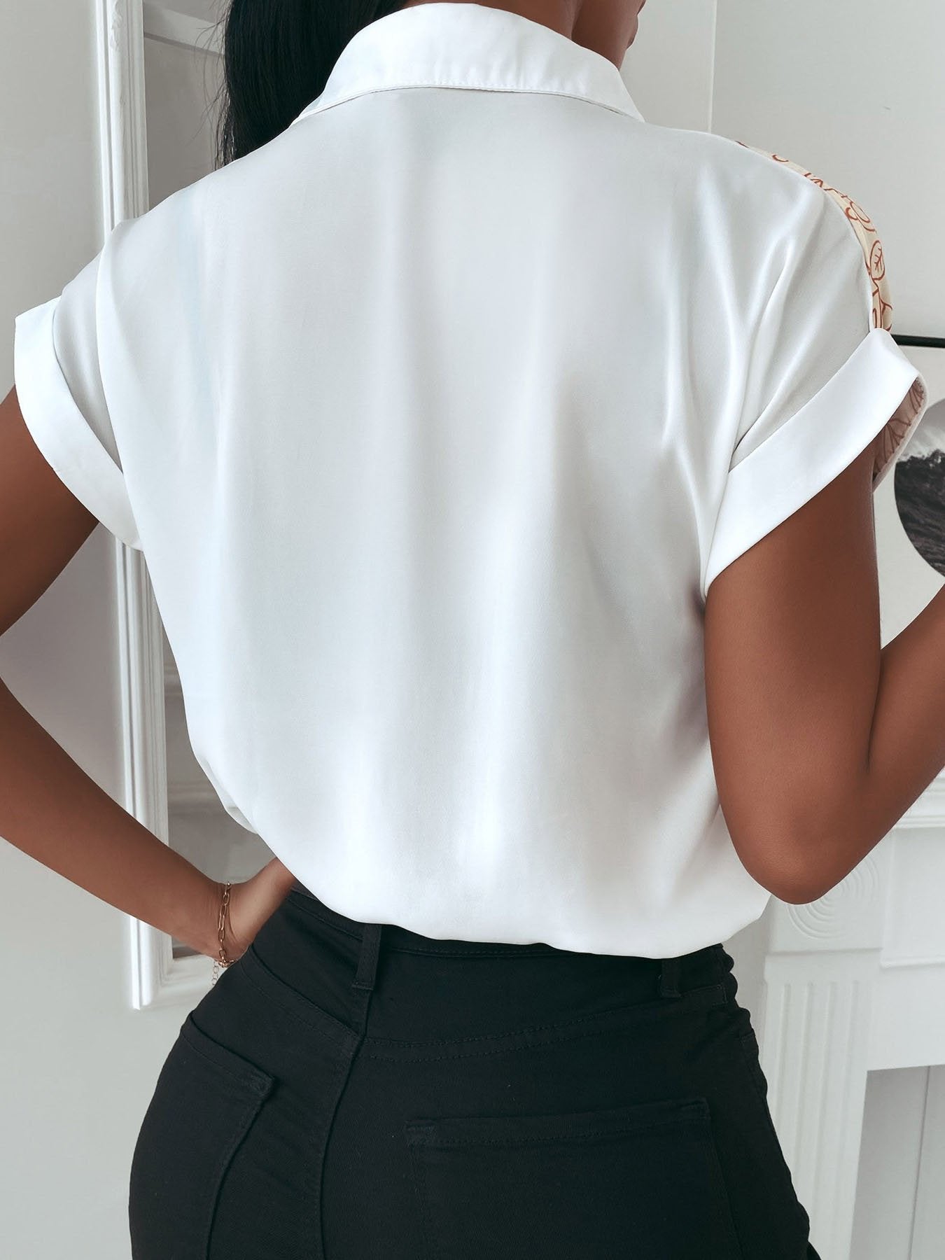 Printed Lapel Chiffon Loose Short Sleeve Blouses - LuckyFash™
