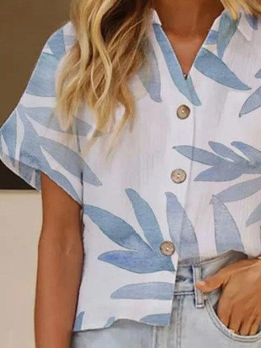 Printed Lapel Short Sleeve Loose Casual Blouses - LuckyFash™