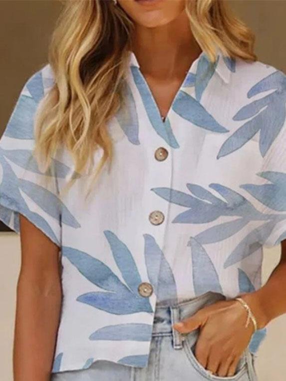 Printed Lapel Short Sleeve Loose Casual Blouses - LuckyFash™