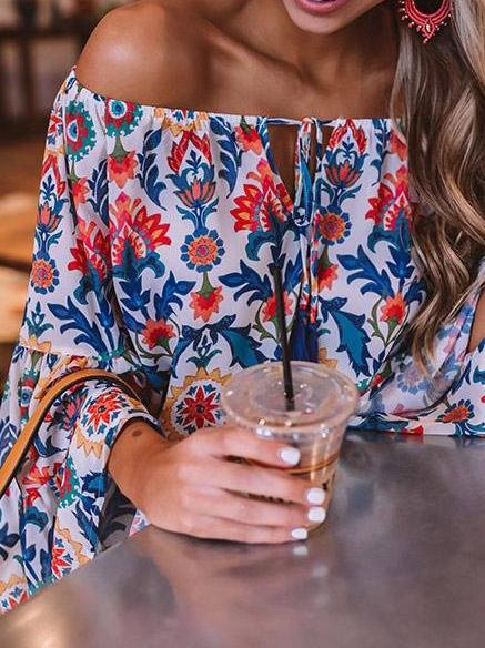 Printed Long Sleeve Chiffon Blouses - LuckyFash™