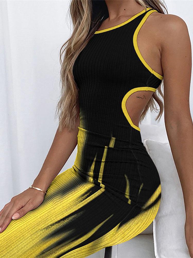 Printed Sleeveless Hollow Tight Dress - LuckyFash™