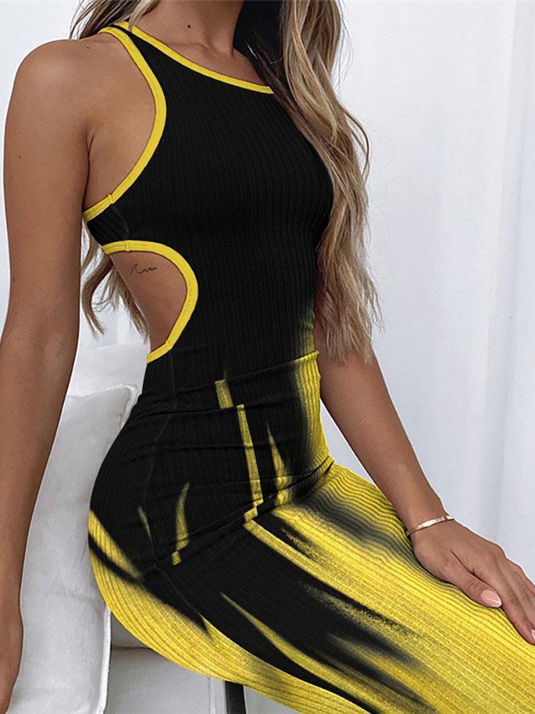 Printed Sleeveless Hollow Tight Dress - LuckyFash™