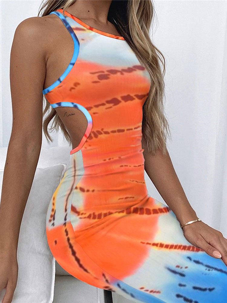 Printed Sleeveless Hollow Tight Dress - LuckyFash™