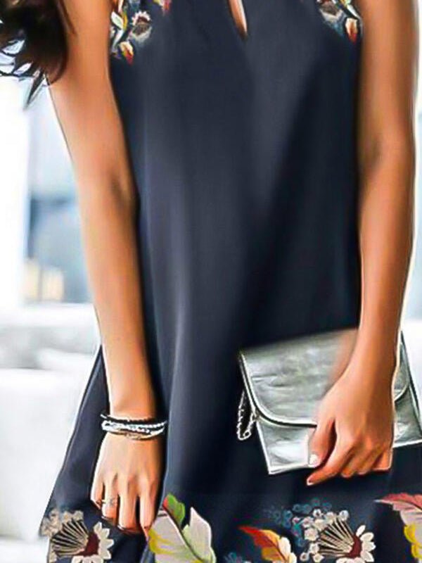 Printed Sleeveless V-neck Casual Mini Dress - LuckyFash™